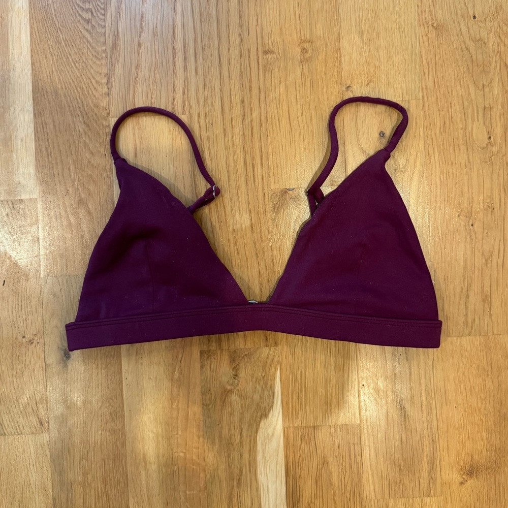 Seamless Fixed Triangle Bralette Bikini Top Wine Red